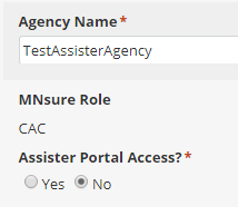 assister portal access radio buttons
