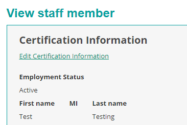 Edit certification link to edit staff member information