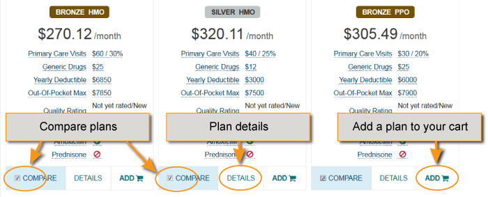 plan comparison, plan details and add a plan links